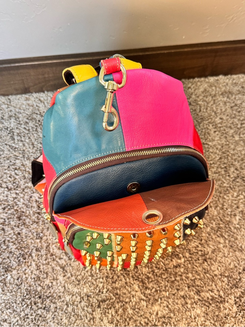 AmeriLeather Studded Patchwork Leather Backpack with Coin Purse - Picture 10 of 16